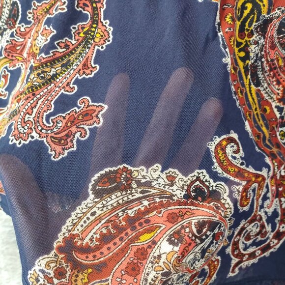 Est 1946 Womens Cold Shoulder Paisley Top XL Navy Sheer Boho Summer Casual Artsy - Picture 4 of 11